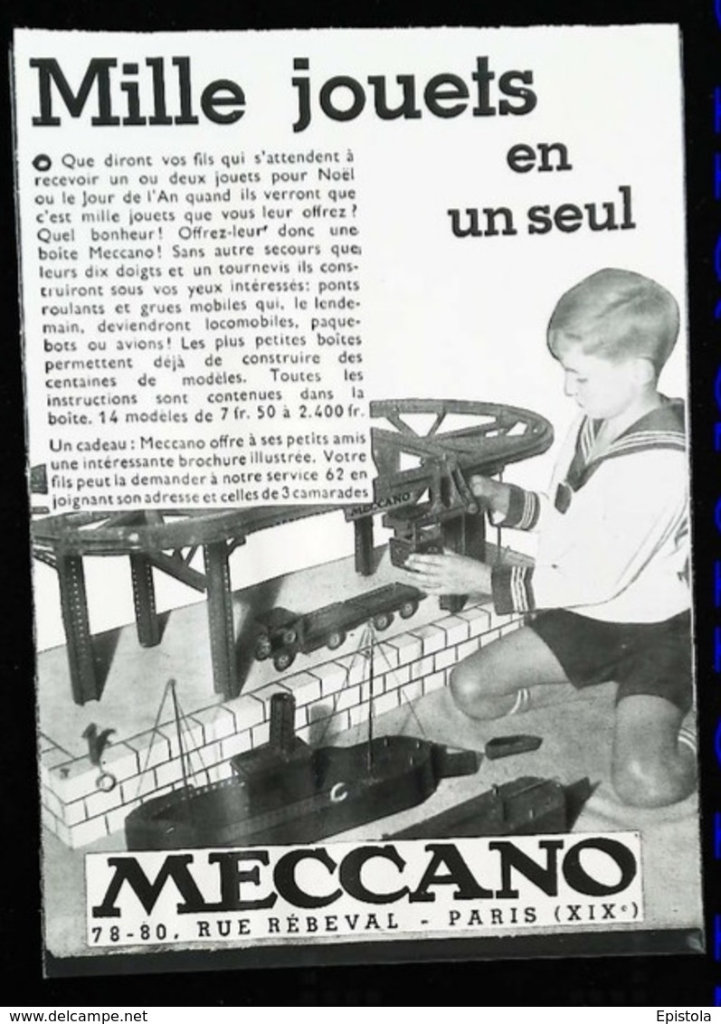 Publicité MECCANO - QUAI DE NAVIRE En Jeux De Construction - Coupure De Presse (illustration) De 1933 - Meccano