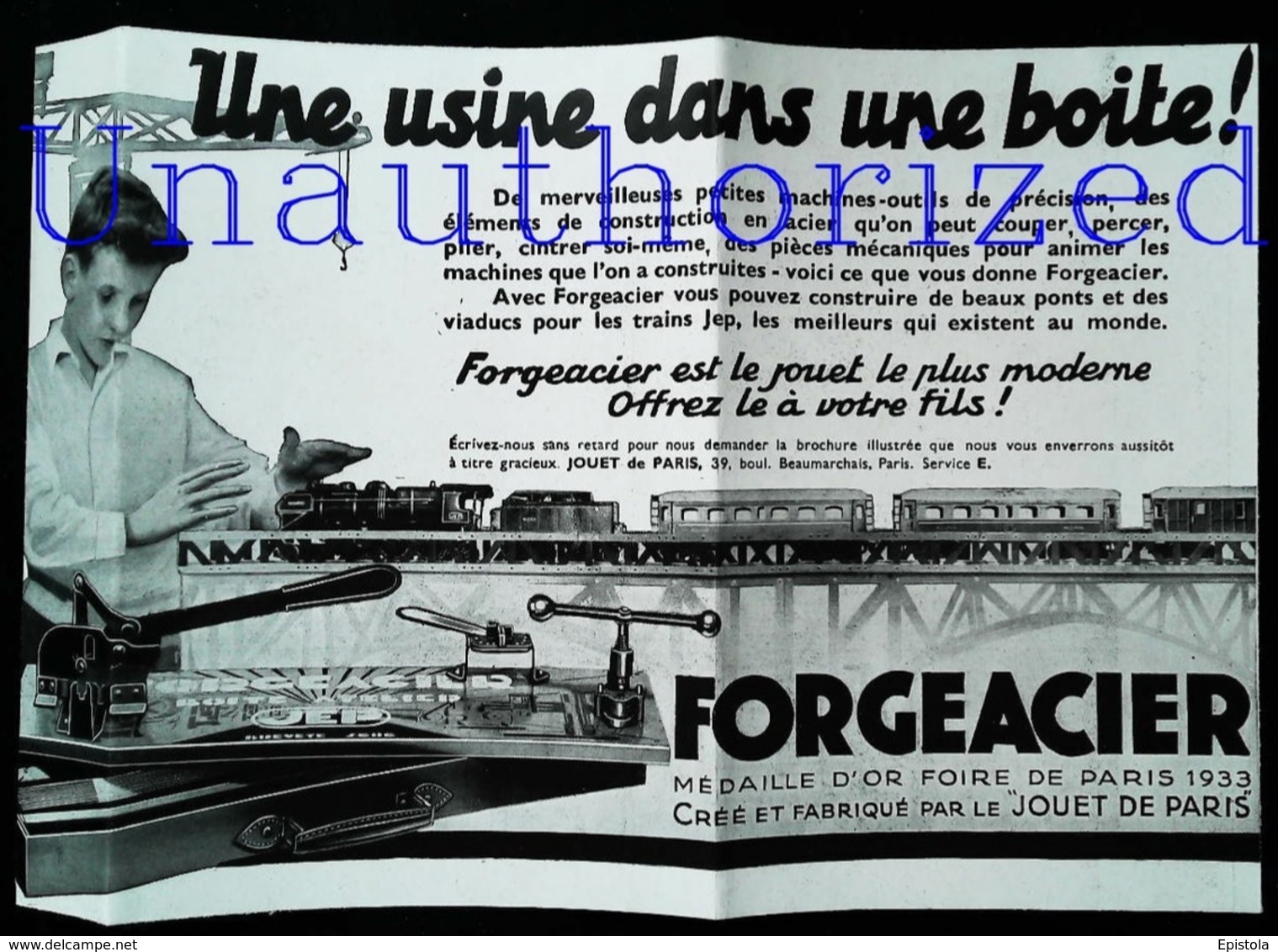 Publicité FORGEACIER - BOITE ATELIER Pour  Jeux De Construction - Coupure De Presse (illustration) De 1933 - Sonstige & Ohne Zuordnung