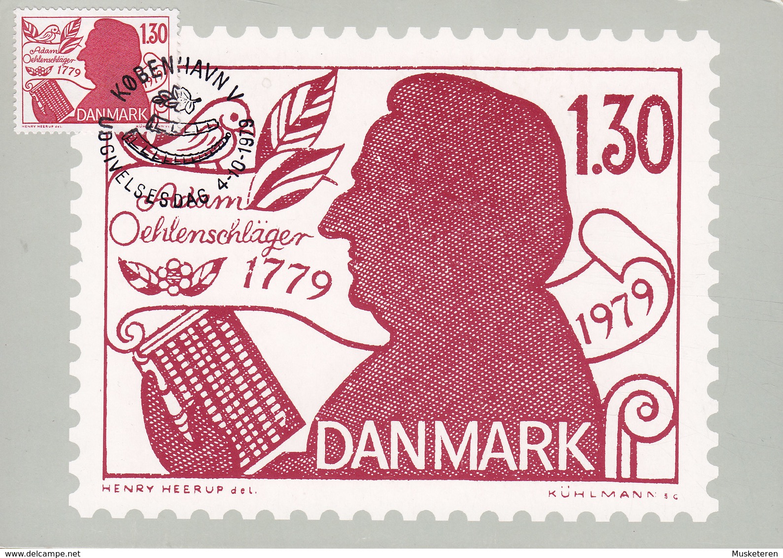 Denmark Maximum Ersttags Karte FDC Card 1979 Dichter Adam Oehlenschläger (2 Scans) - Cartoline Maximum