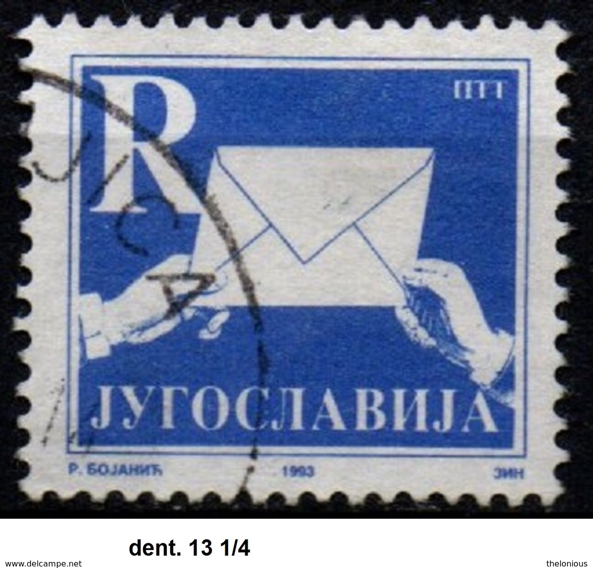 # Jugoslavia 1993 - Hands With Letter - Dent. 13 1/4 - Gebraucht