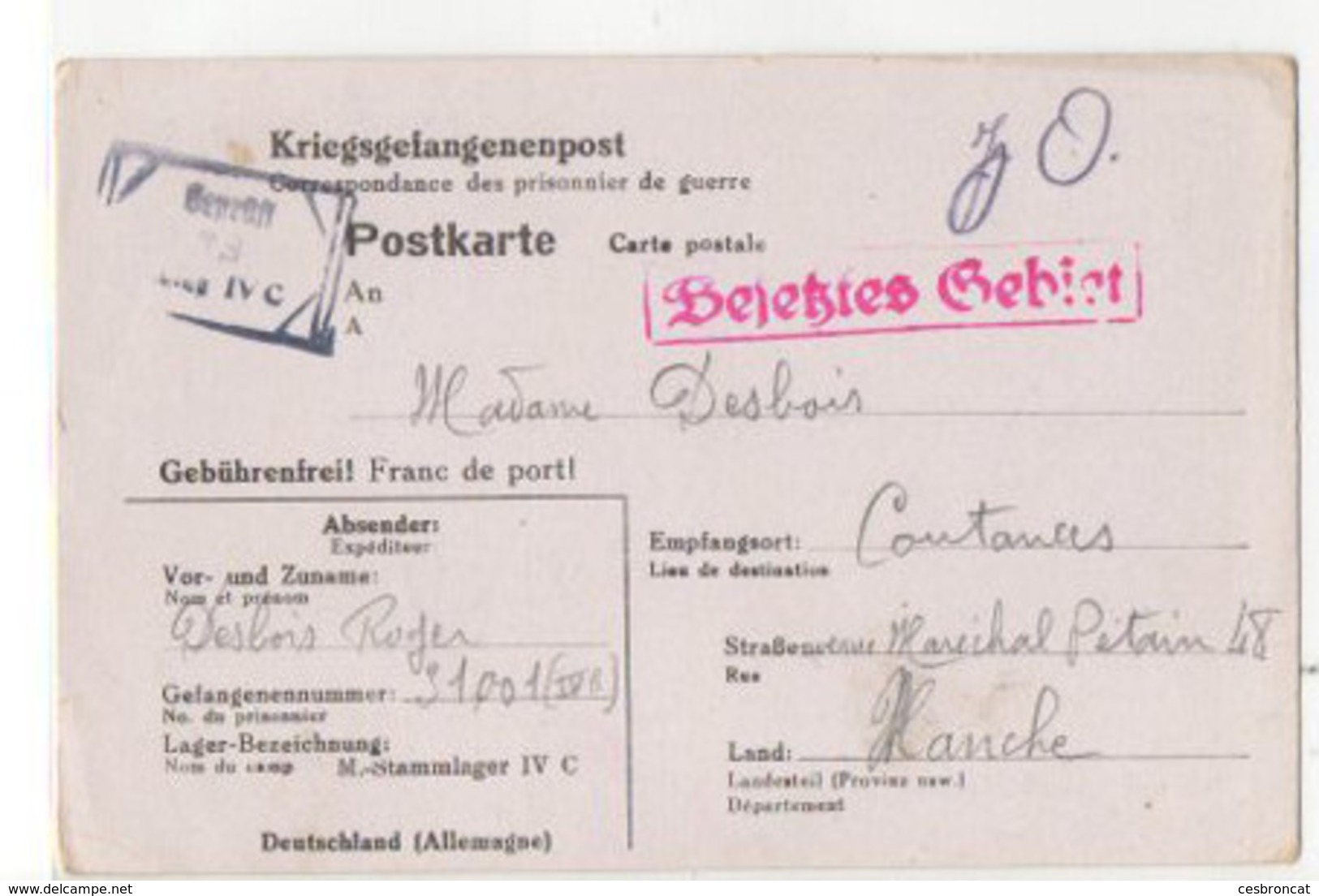 B1 09 06 1942 Lettre Carte De Prisonnier De Guerre Stalag  IV C    Represailles  Reception De Colis - WW II