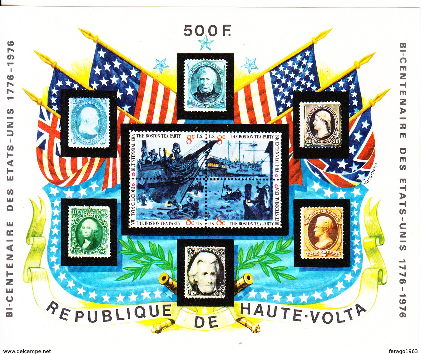1975 Haute Upper Volta USA Bicentennial Stamps On Stanps Souvenir Sheet MNH - Opper-Volta (1958-1984)