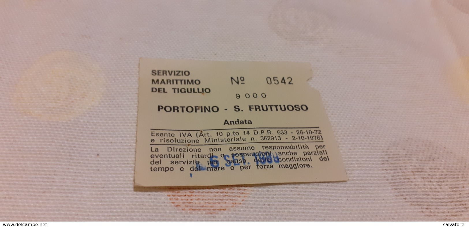BIGLIETTO SERVIZIO MARITTIMO DEL TIGULLIO DA PORTOFINO A SAN FRUTTUOSO 1989 - Europa
