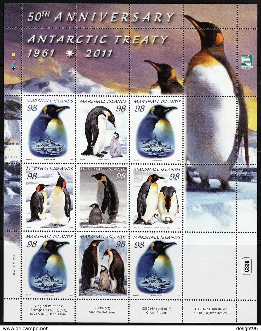 2011 Marshall Islands 50th Anniversary Of The Antarctic Treaty: King Penguins, Emperor Penguins Sheet (** / MNH / UMM) - Traité Sur L'Antarctique