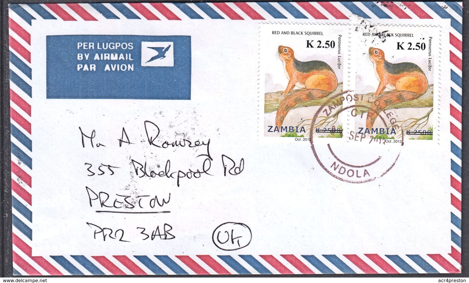 Cc0046 ZAMBIA 2013, Surcharged Animal Stamps On RARE Zampost College Cover To UK - Zambia (1965-...)