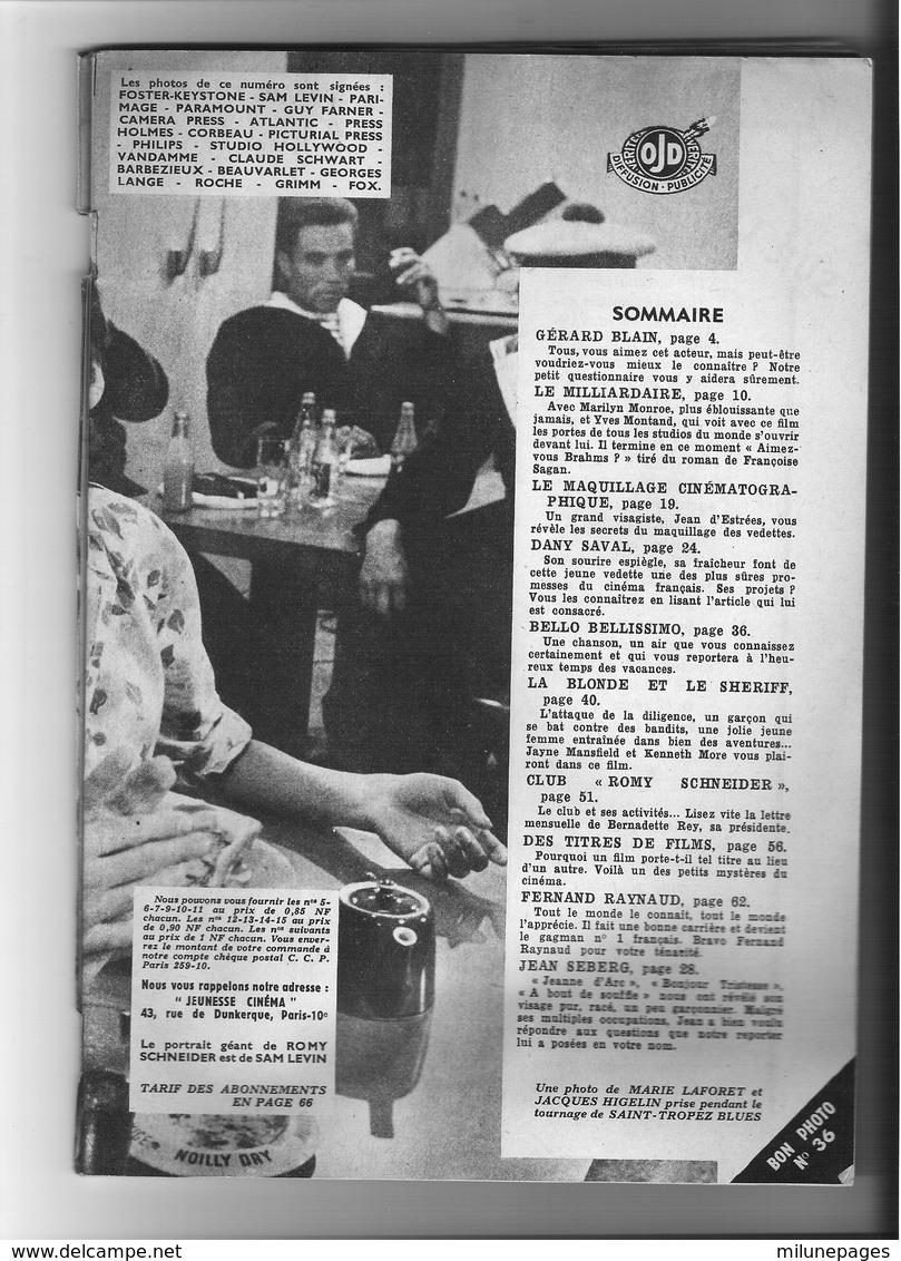 Revue Jeunesse Cinéma N°36 Nov. 1960 Antony Perkins Mylène Demongeot Gérard Blain Jean Seberg - Cinema