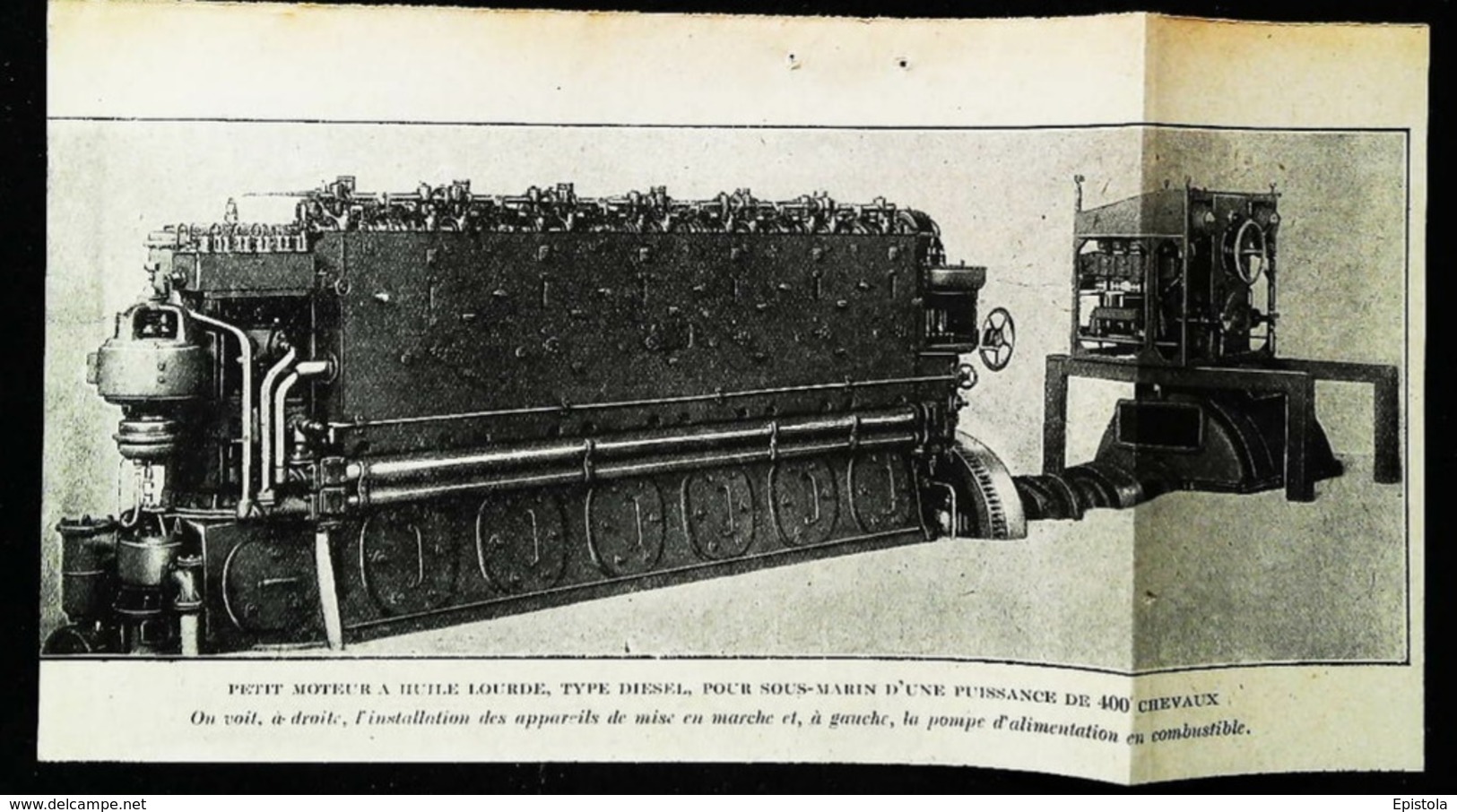 SOUS MARIN -  Moteur à Huile Lourde Pour Submersible 400 Cv -  Coupure De Presse (encadré Photo) De 1919 - Máquinas