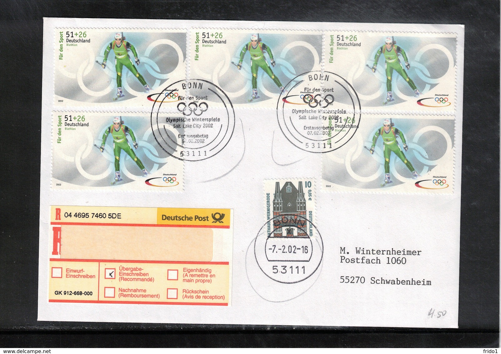 Germany / Deutschland 2002 Olympic Games Salt Lake City Biathlon FDC - Inverno2002: Salt Lake City