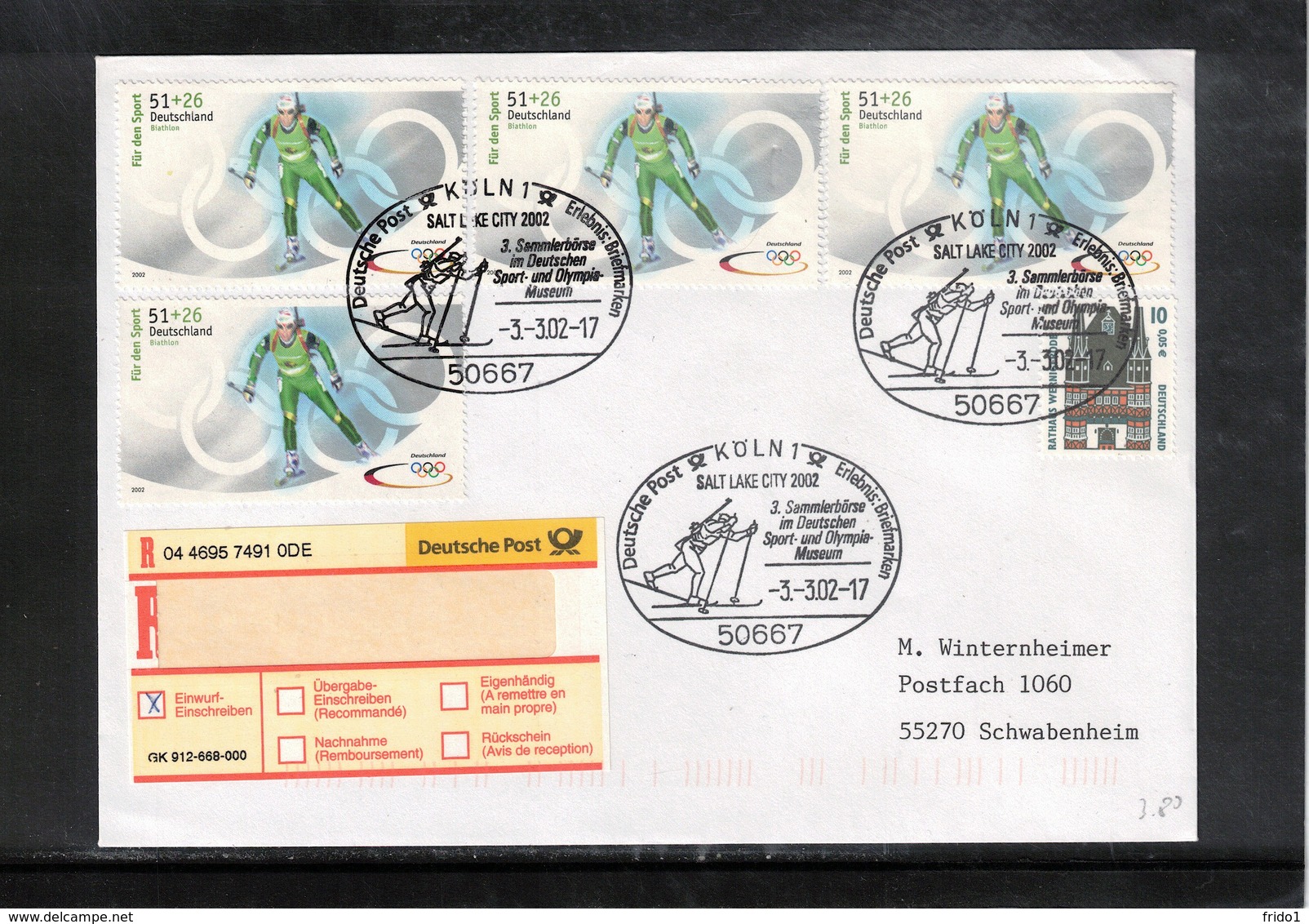 Germany / Deutschland 2002 Olympic Games Salt Lake City Biathlon Interesting Registered Letter - Inverno2002: Salt Lake City