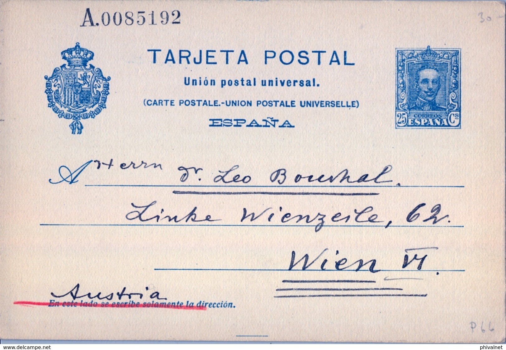 1929 , MADRID - VIENA , ENTERO POSTAL CIRCULADO , ED. 59 , ALFONSO XIII - 25 CTS. - 1850-1931