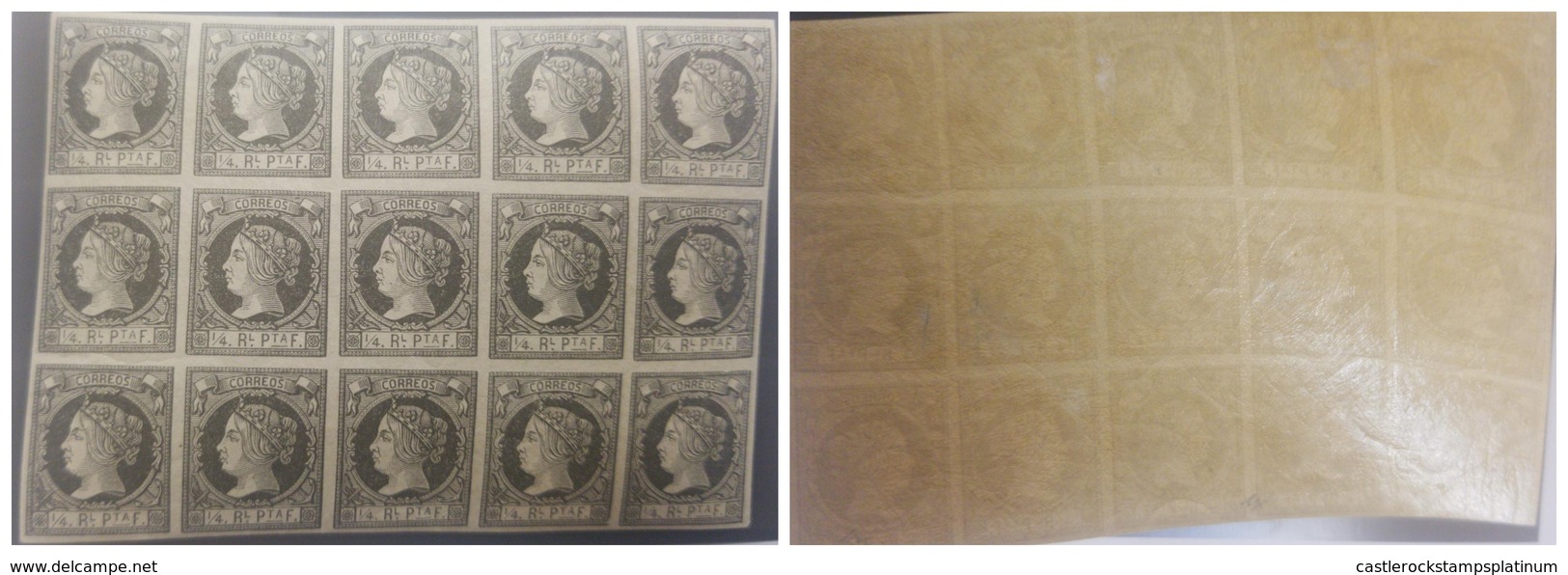 O) 1862 CUBA. SPANISH ANTILLES ,  QUEEN ISABELLA II  SC 16  1/4r Black On Pale Buff - UNUSED BLOCK OF FIFTEEN, LARGE EVE - Unused Stamps