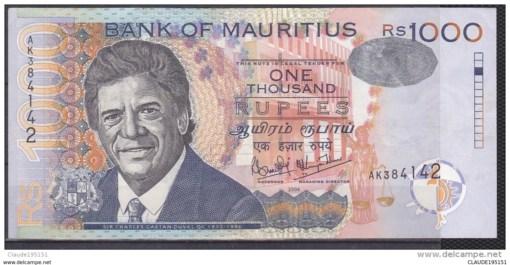 MAURICE      BILLET        1000RS    2004 - Mauritius