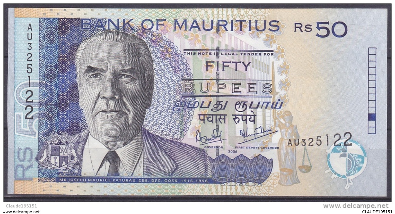 MAURICE      BILLET    50RS   2006 - Mauritius