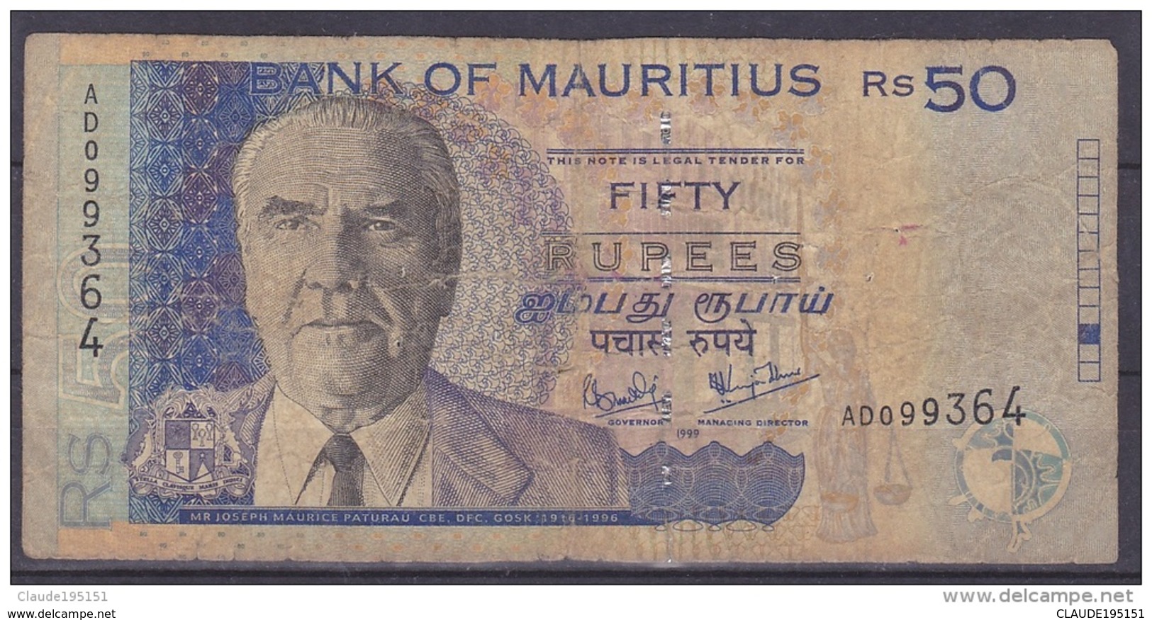 MAURICE      BILLET    50RS   1998 - Mauritius