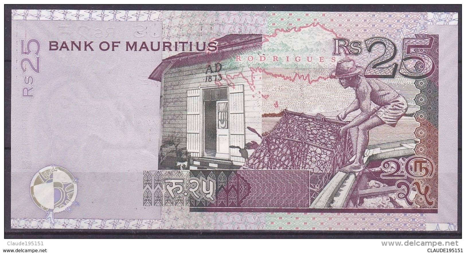MAURICE      BILLET    25RS   2003 - Mauritius