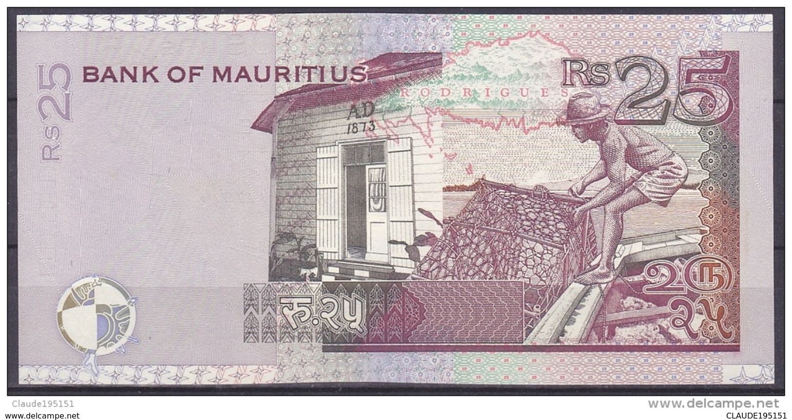 MAURICE      BILLET    25RS    1999 - Mauritius