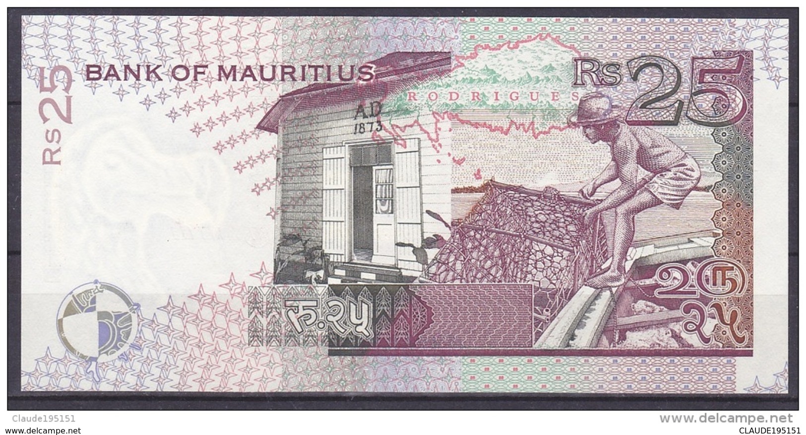 MAURICE      BILLET    25RS    1998 - Mauritius