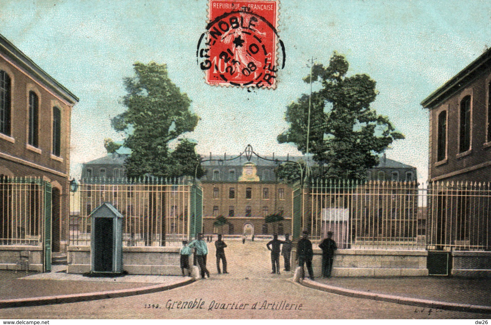 Grenoble - Quartier D'Artillerie, Entrée De La Caserne - Edition L.V. & Cie - Carte Aqua-Photo Colorisée N° 1349 - Barracks