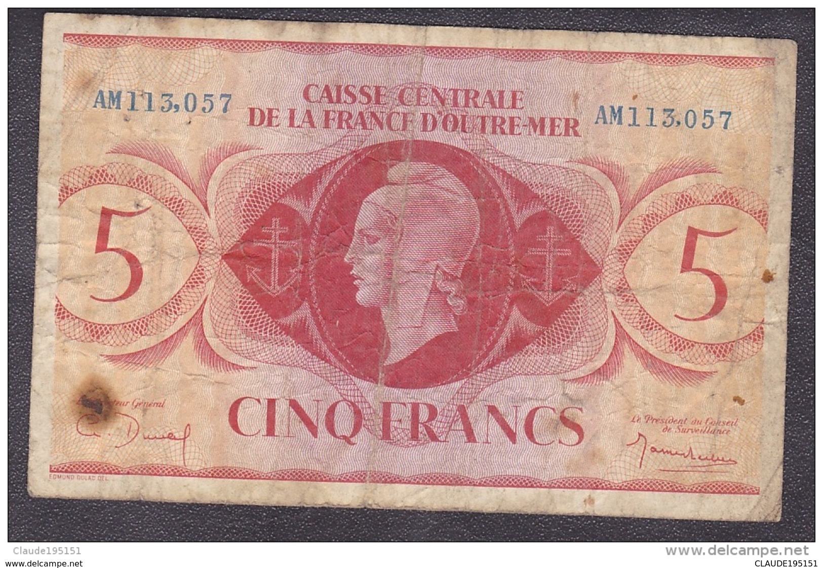 REUNION BILLET          5  FRANCS     TYPE  1943     MODIFIE  ANGLAIS   (A VERIFIER) - Réunion