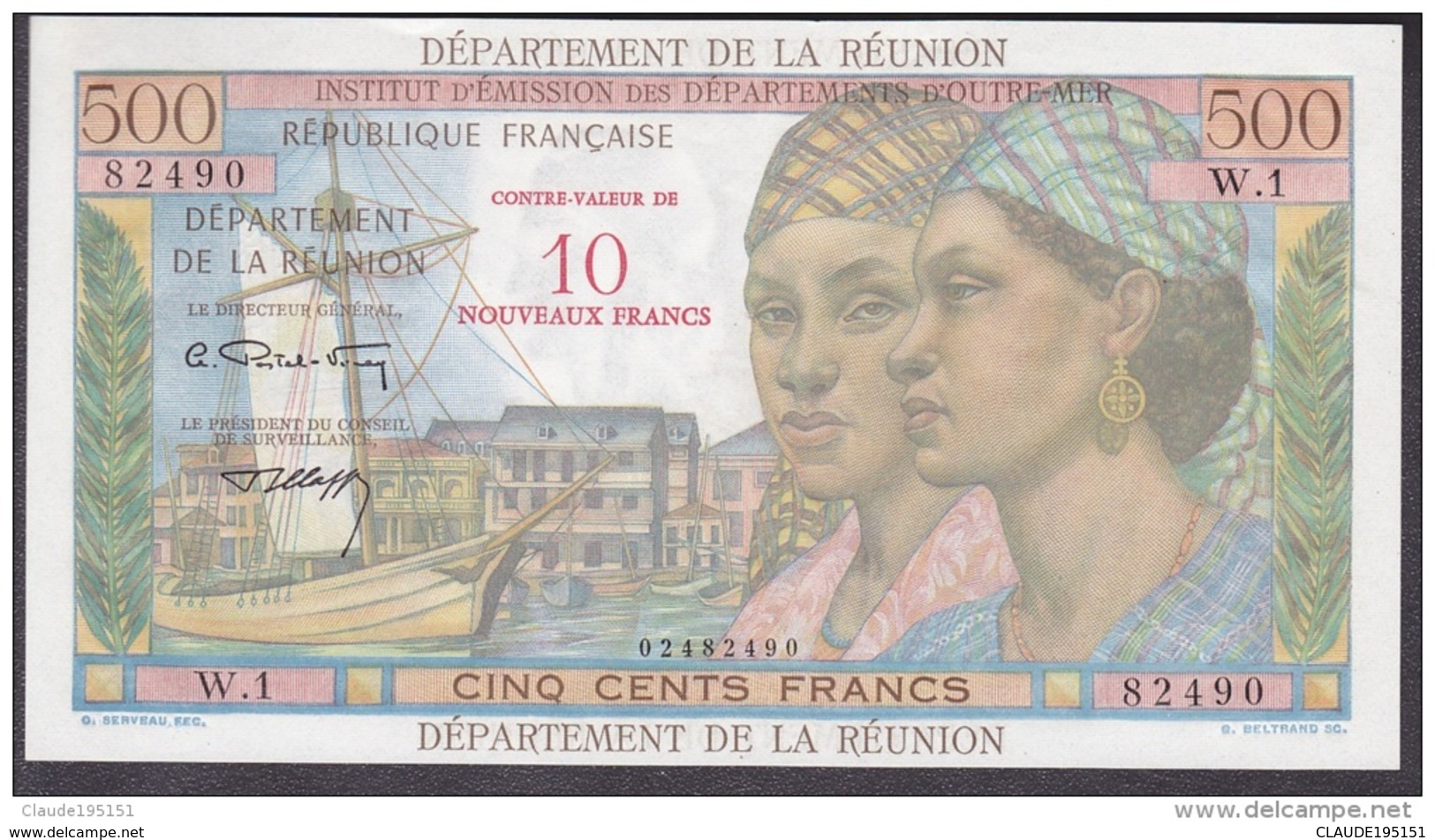 REUNION BILLET          10 NF/500FRANCS     TYPE  1964       EMISSION 1973 - Réunion