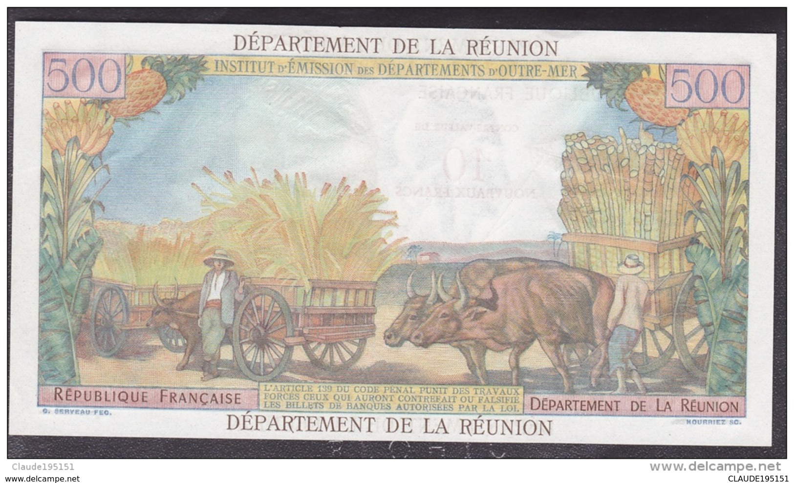 REUNION BILLET          10 NF/500FRANCS     TYPE  1964       EMISSION 1973 - Reunión