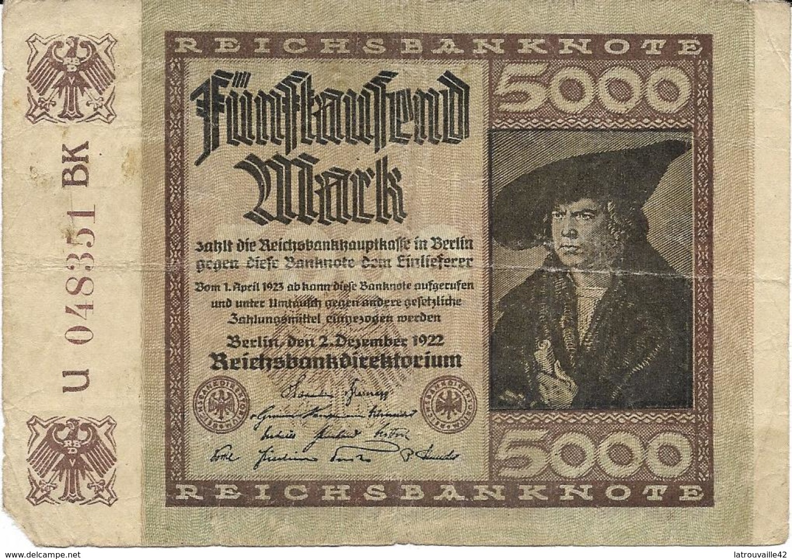 Billet De 5000 Marks Allemagne 02/12/1922 - 5000 Mark