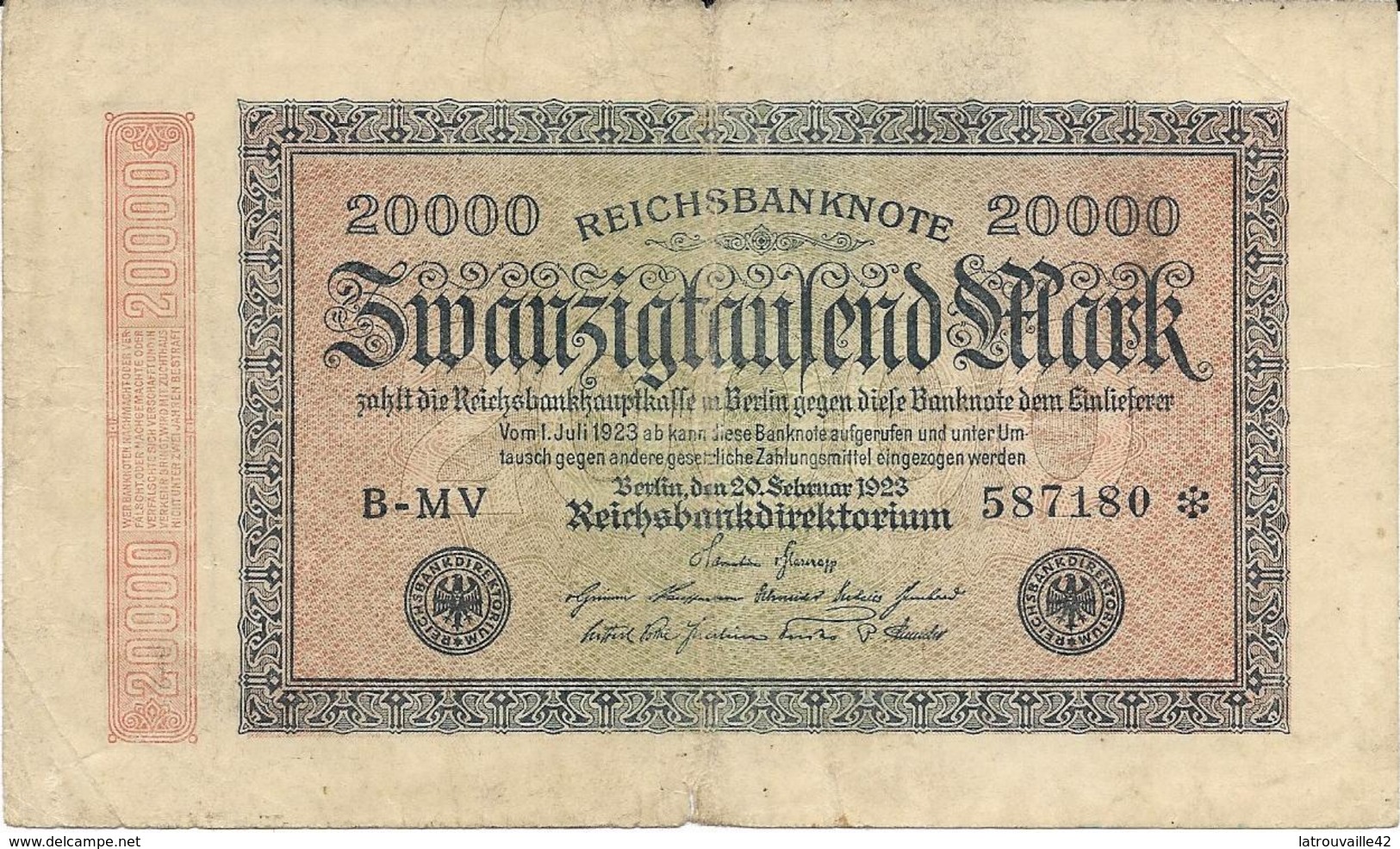 Billet De 20000 Marks Allemagne 20/09/1923 - 20000 Mark