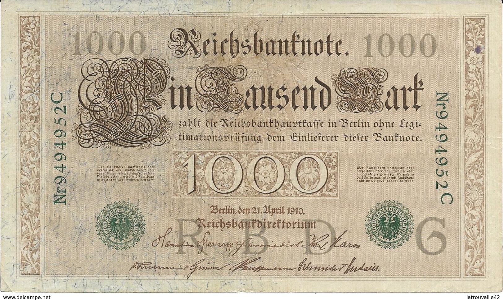 Billet De 1000 Marks Allemagne 21/04/1910 - 10.000 Mark