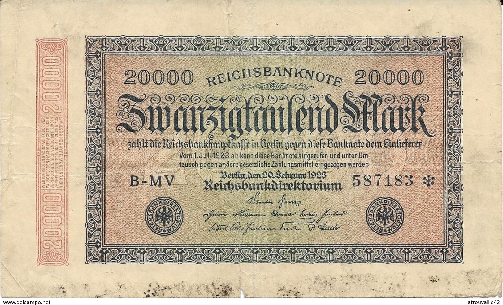 Billet De 20000 Marks Allemagne 20/09/1923 - 20000 Mark