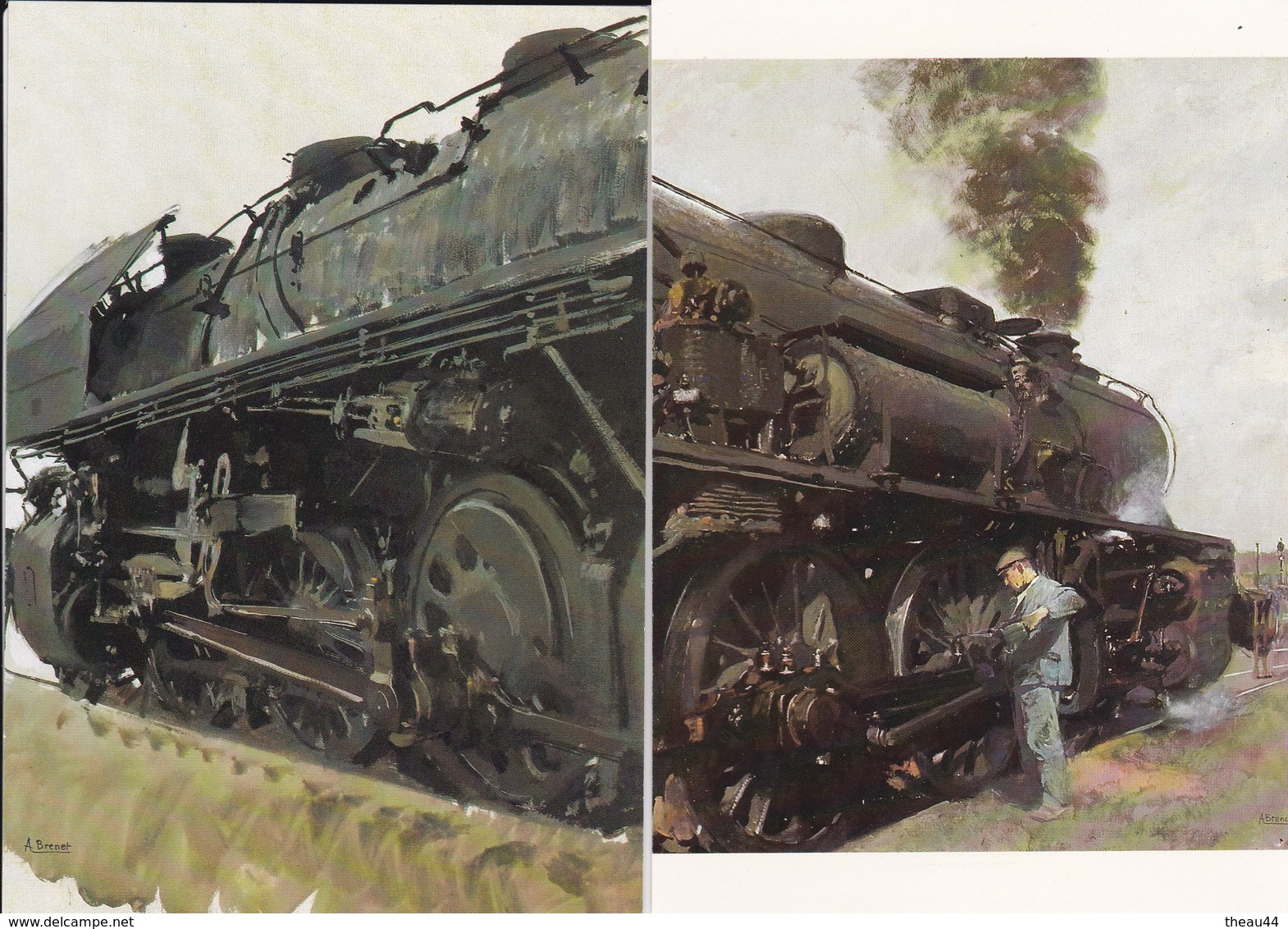 Lot De 12 Cartes Plus Une Pochette De Reproductions De Gouaches D' "Abert BRENET" - Musée Du Chemin De Fer De MULHOUSE - Eisenbahnen