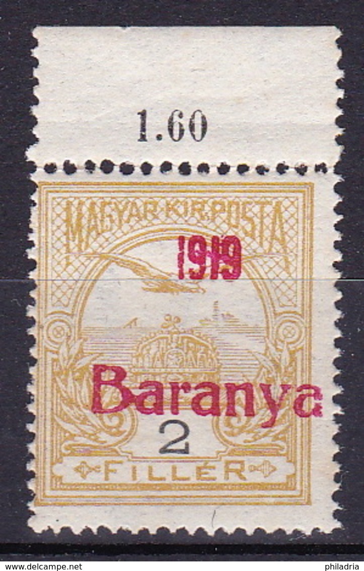 Baranya, 1919, 2 Fil "Turul", Red Overprint, Unissued, MNH, Very Good Quality - Baranya