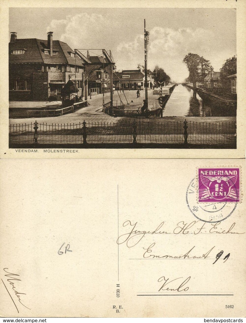 Nederland, VEENDAM, Molenstreek, Ophaalbrug (1934) Ansichtkaart - Veendam