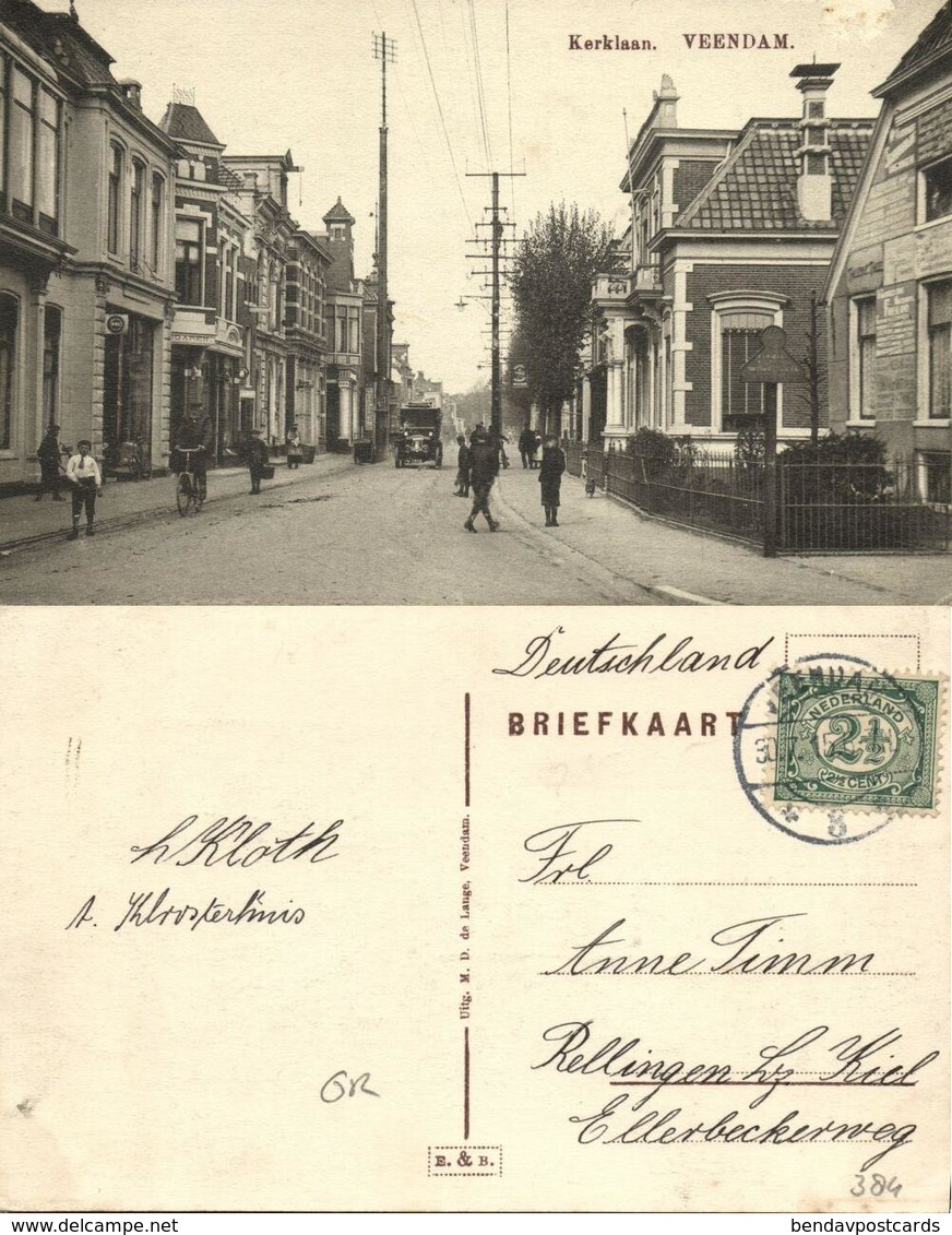 Nederland, VEENDAM, Kerklaan, Auto (1915) Ansichtkaart - Veendam