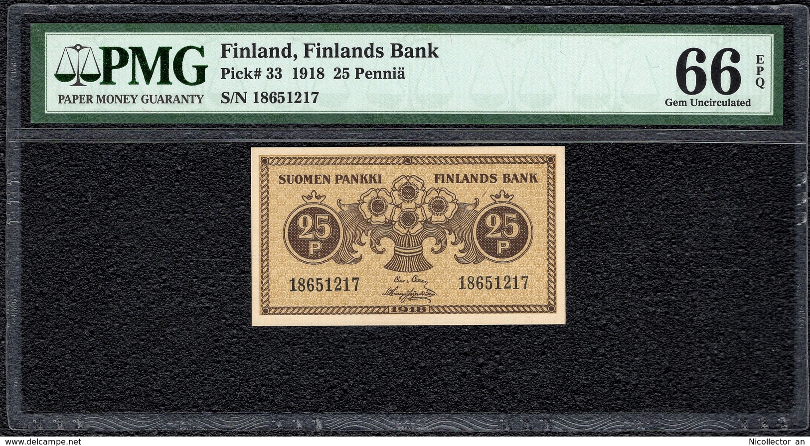 Finland, 25 Pennia 1918, PMG Gem UNC 66 EPQ P# 33a.1 - Finlande