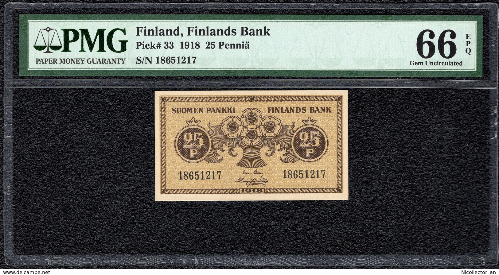 Finland, 25 Pennia 1918, PMG Gem UNC 66 EPQ P# 33a.1 - Finland