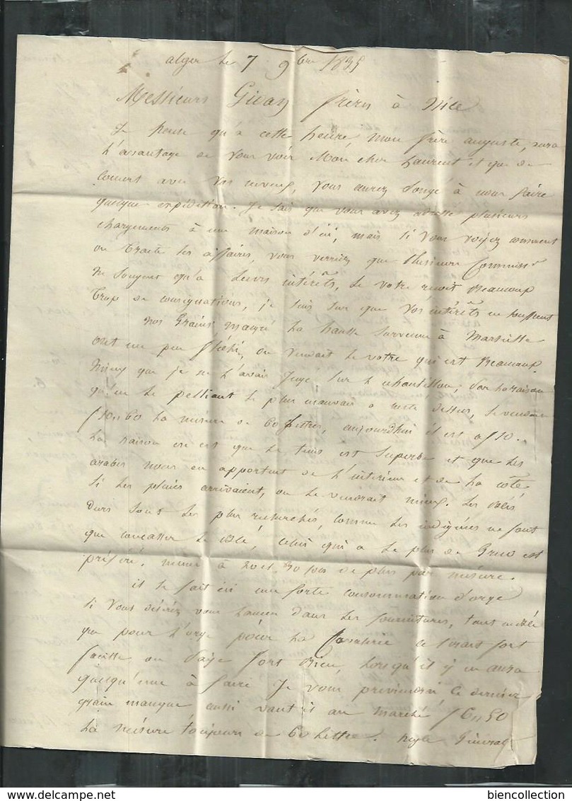 LAC D'Alger 1835 Pour Nice Purifié De Toulon Avec Marque D'entrée "Pays D'outre-mer" - 1801-1848: Précurseurs XIX