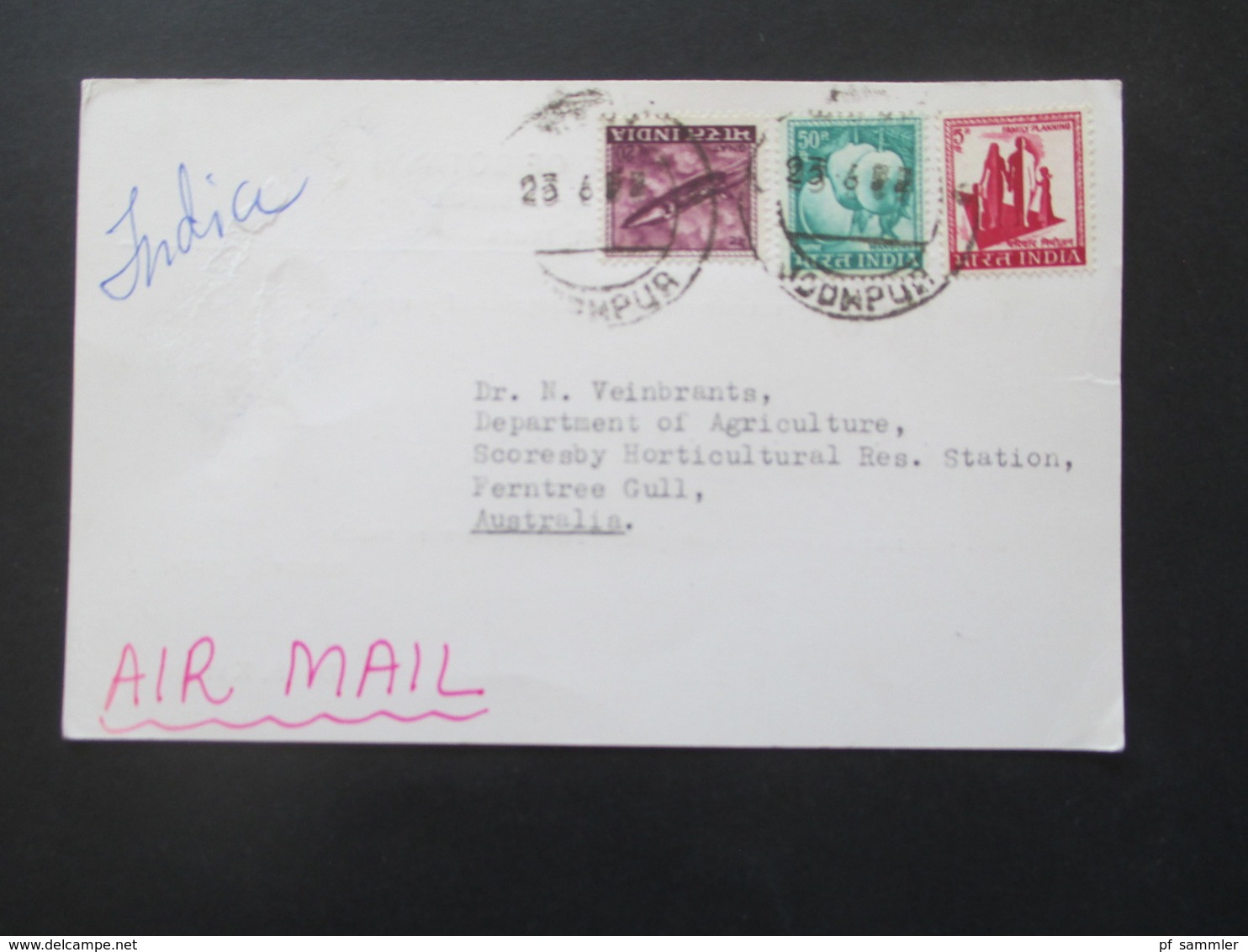Indien 1972 Luftpostkarte Nach Australien Vom Department Of Botany University Of Jodhpur India - Storia Postale
