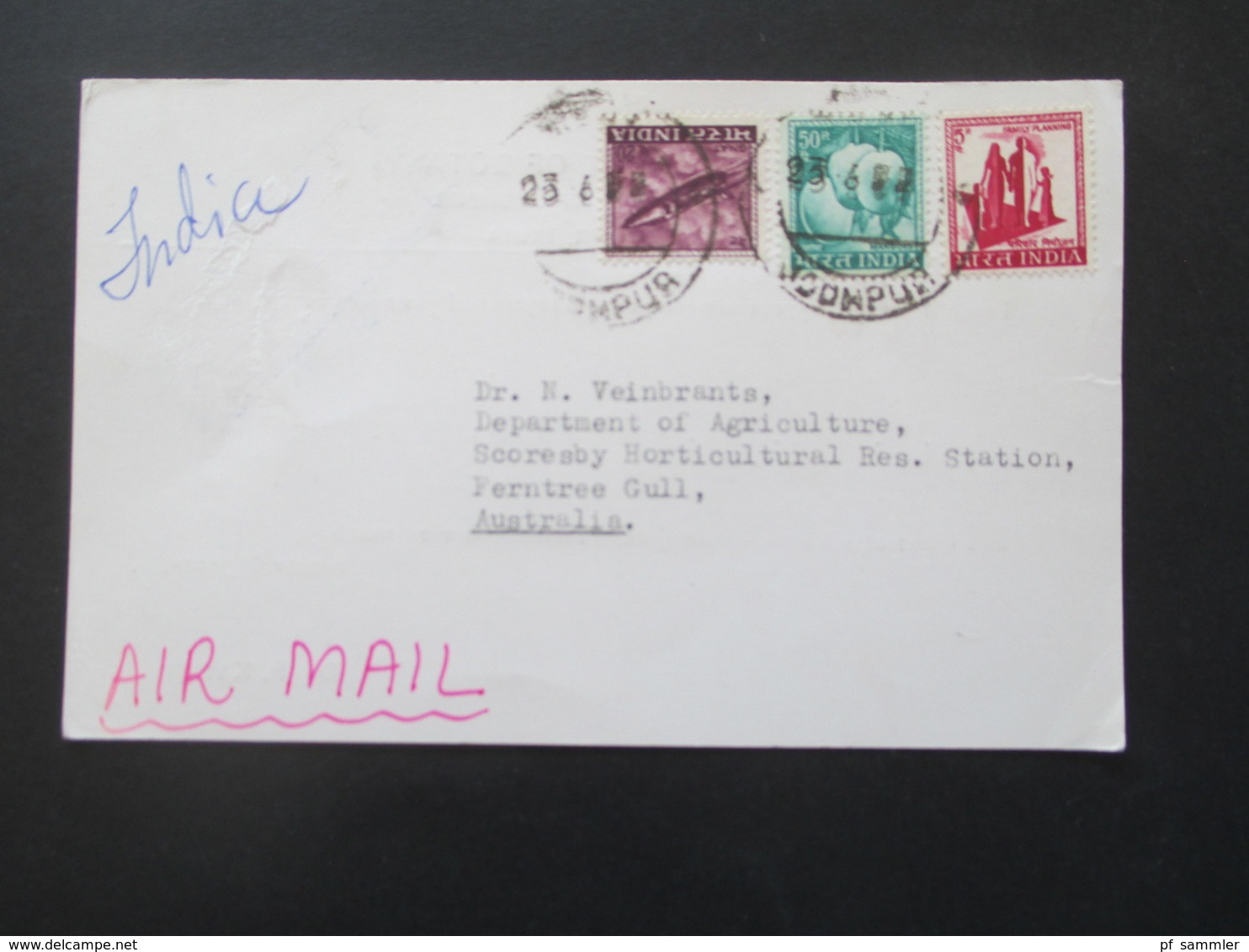 Indien 1972 Luftpostkarte Nach Australien Vom Department Of Botany University Of Jodhpur India - Brieven En Documenten