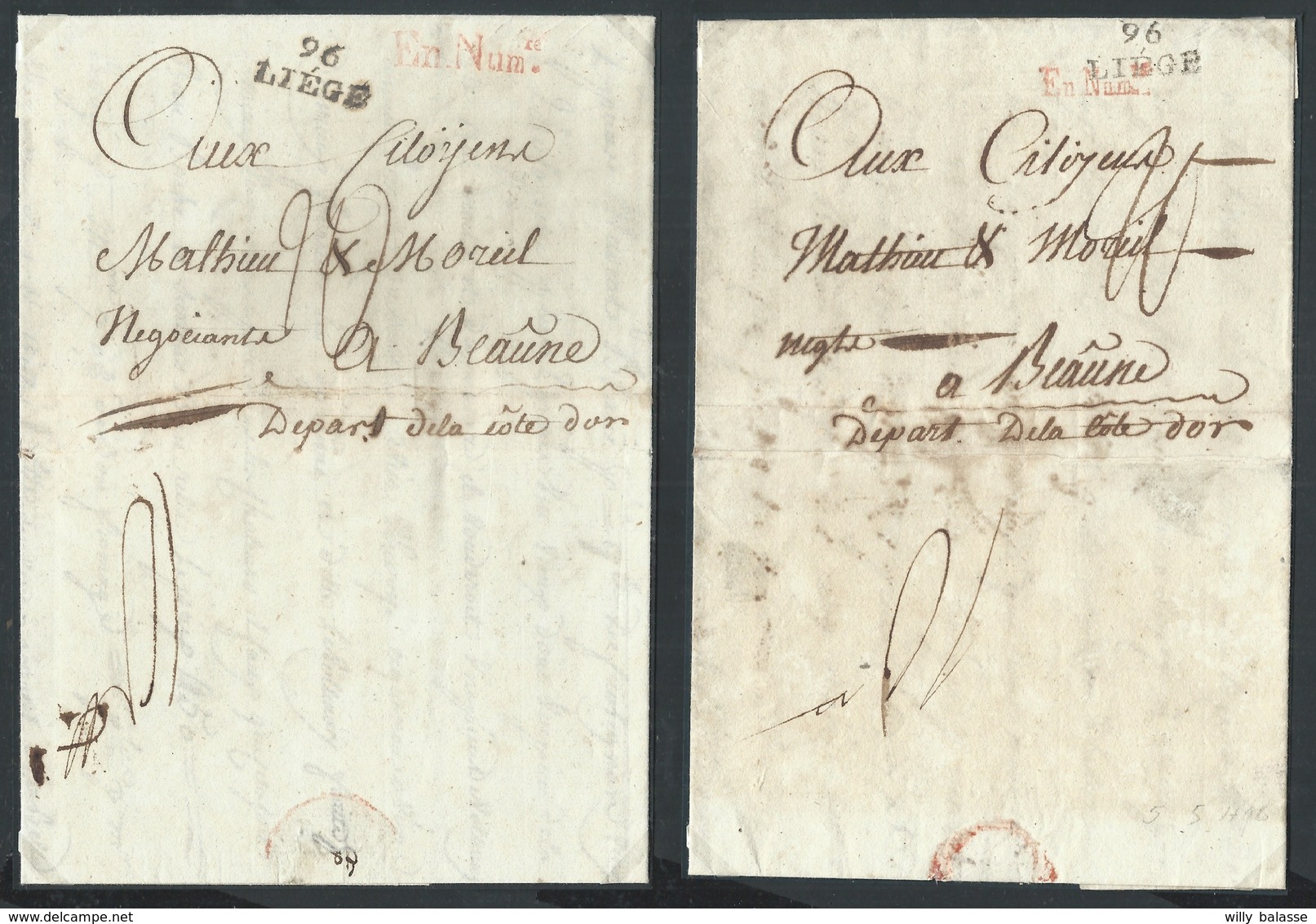 2 Lac 96/LIEGE + Marques Différentes En.Num. En Rouge (En Numéraire) Pour Beaune. RR - 1794-1814 (Periodo Francese)