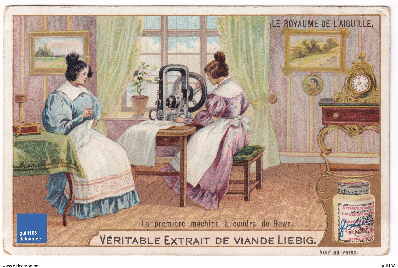 Jolie Chromo Liebig Thème Couture Machine à  Coudre Elias Howe Sewing Machine Edwardian Dress Victorian Trade Card A34-5 - Liebig