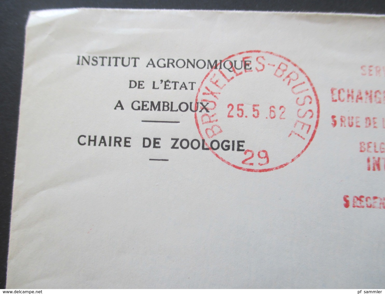 Belgien 1962 Roter AFS / Freisdtempel Bruxelles Umschlag Des Institut Agronomiques Chaire De Zoologie Nach Australien!! - Covers & Documents