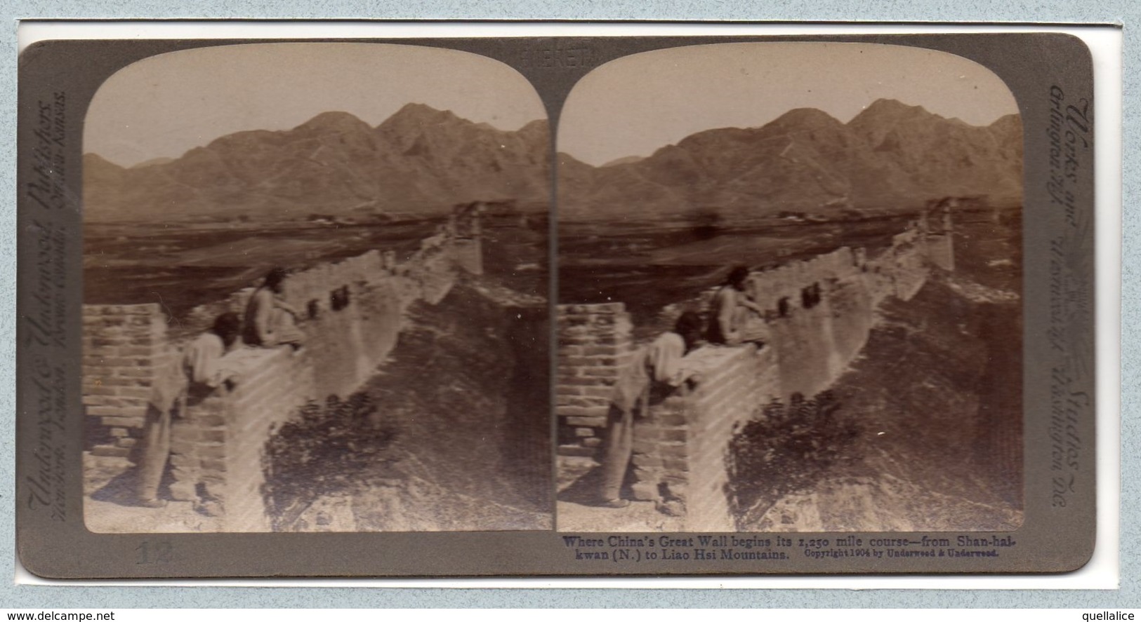 01507 "CINA-MURAGLIA-WHERE CHINA'S GREAT WALL BEGINS ITS 1250 MILE COURSE FROM SHAN-HAI" ANIMATA  STEREOSCOPICA. ORIG - Cartes Stéréoscopiques