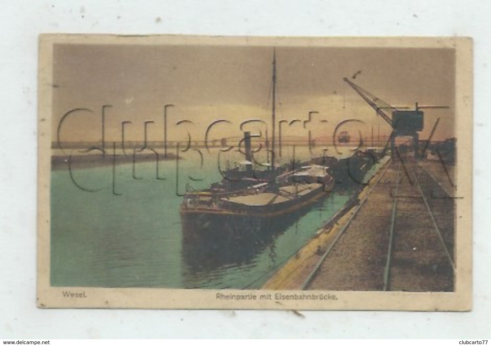 Wesel (Allemagne; Rhénanie-Nord-Westphalie) :  Lastkahnladen Im Hafen Und Eisenbahnbrücke Im 1920 PF. - Wesel