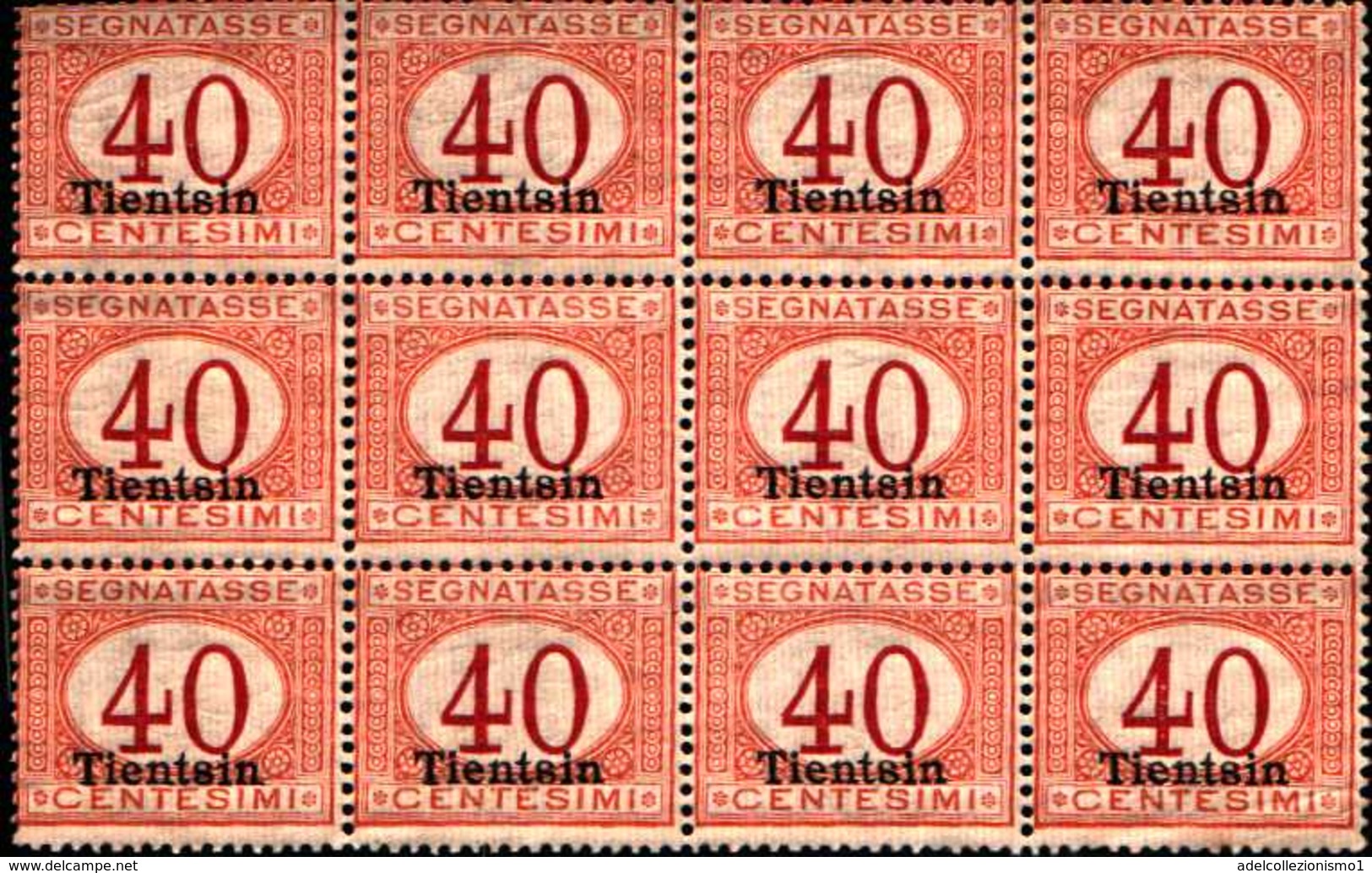 93848) ITALIA-Tientsin-BLOCCO DI 12 DEL 40 C. Segnatasse, Soprastampati Tientsin - 1917-MNH** - Tientsin