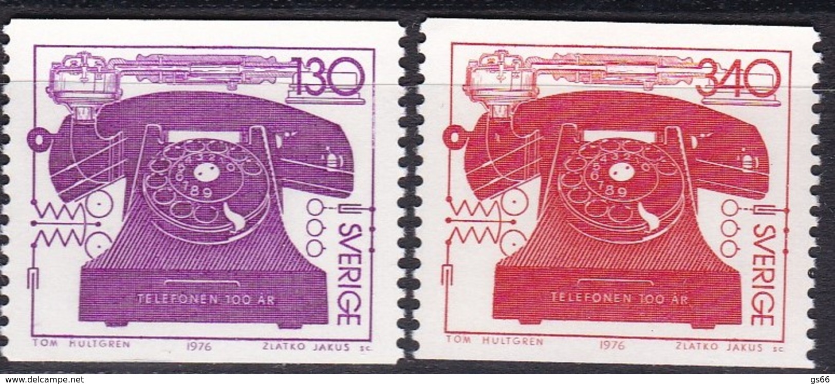 Schweden, 1976,  Mi. Nr.: 939/40,  MNH **, 100 Jahre Telefon, - Nuevos