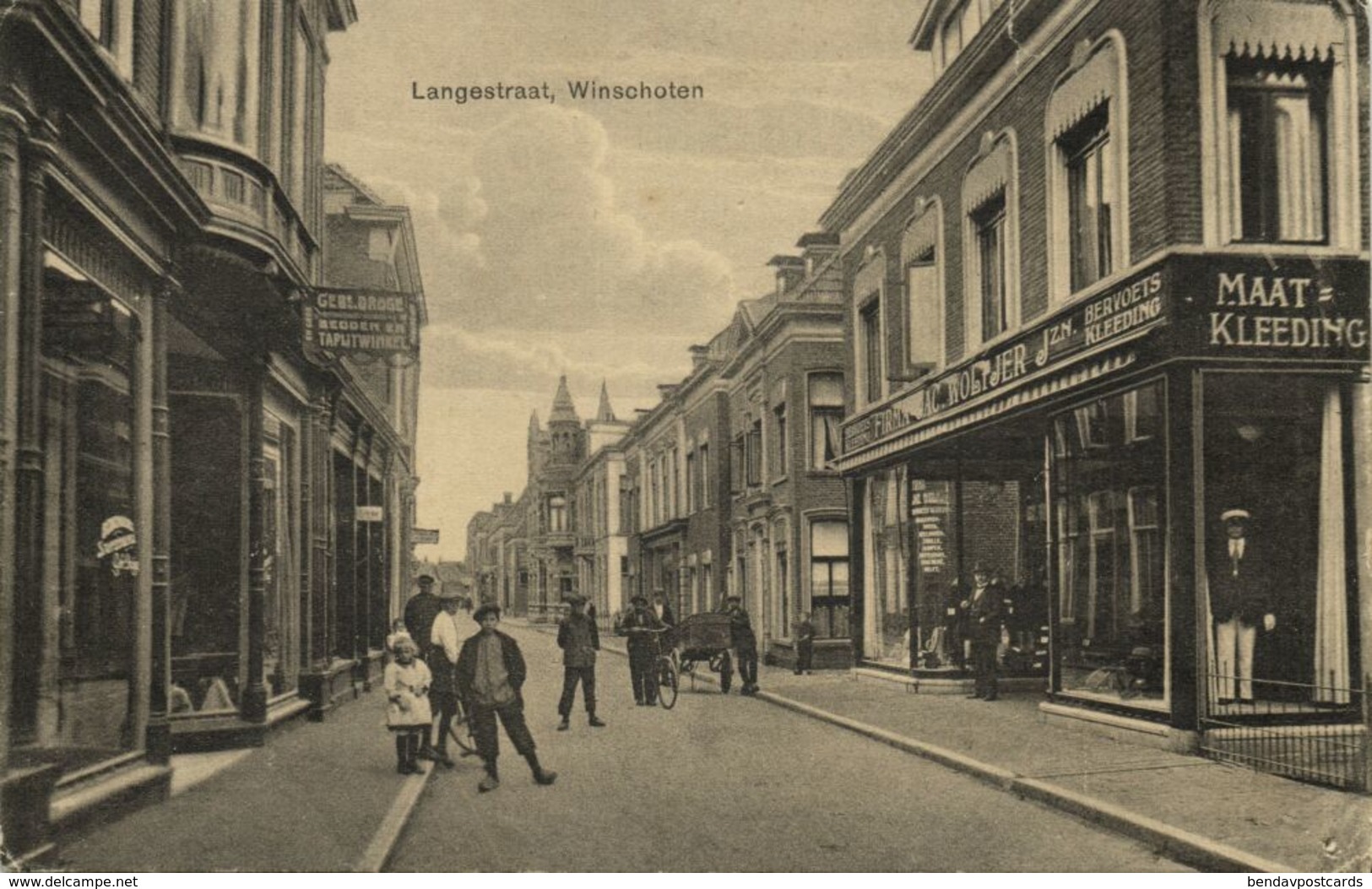 Nederland, WINSCHOTEN, Langestraat, Firma Woltjer Gebr. Droge 1910s Ansichtkaart - Winschoten