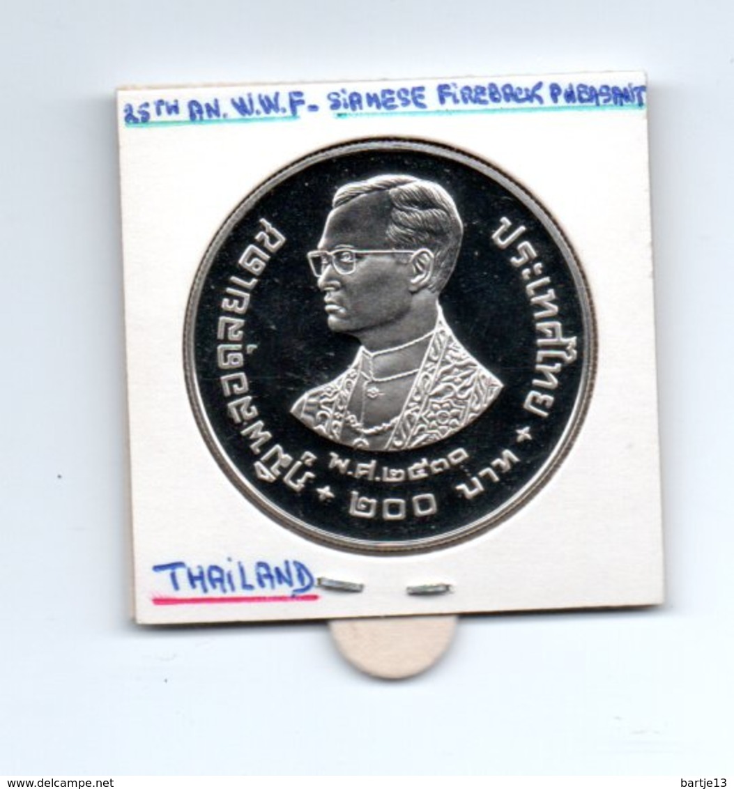 THAILAND 200 BAHT BE2530 - 1987 ZILVER PROOF 25th ANNIVERSARY WWF PHEASANT PAUW - Thaïlande