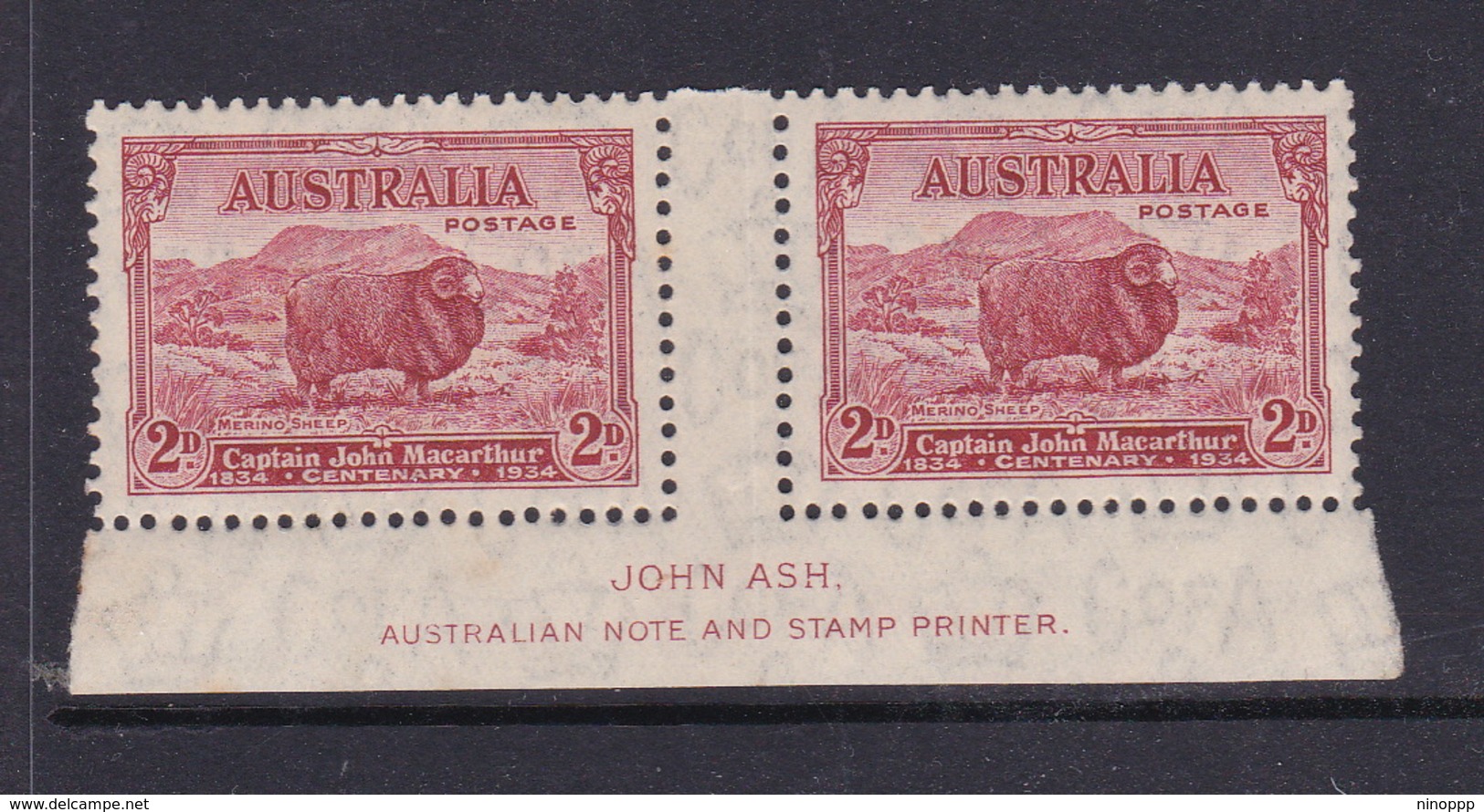 Australia ASC 156 1934 Centenary Death Of Macarthur 2d Red Dark Hills,Imprint Pair, Mint Never Hinged - Ongebruikt