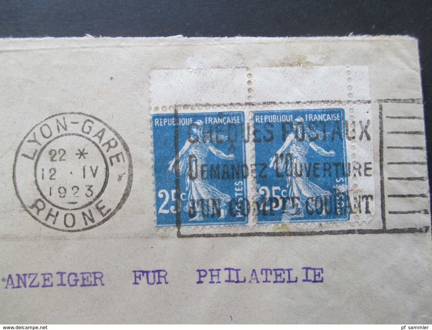 Frankreich 1923 Säerin Nr. 119 Waagerechtes Paar / Eckrandstück Oben Rechts! L. Prudon Le Tamaris Rhone St. Didier - Brieven En Documenten