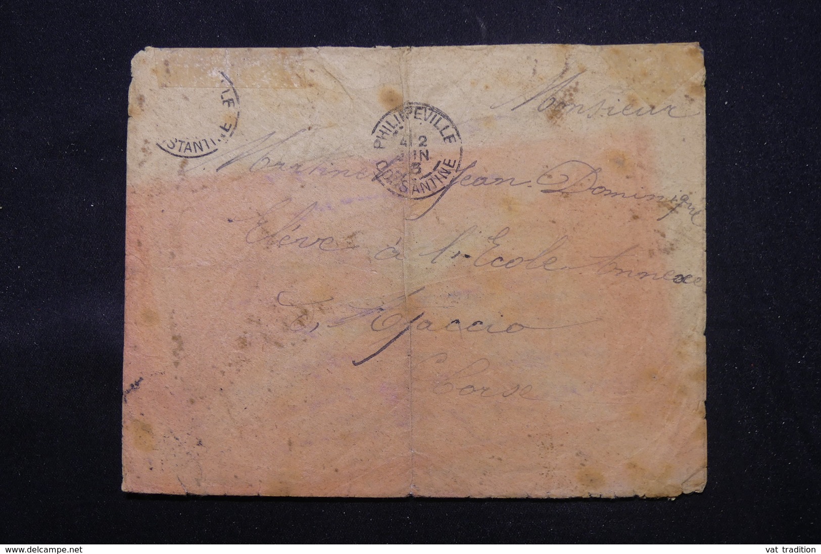FRANCE / ALGÉRIE - Griffe Du Naufrage Du Hilda Au Verso D'une Enveloppe De Constantine En 1903 Pour Ajaccio - L 59076 - Cartas Accidentadas